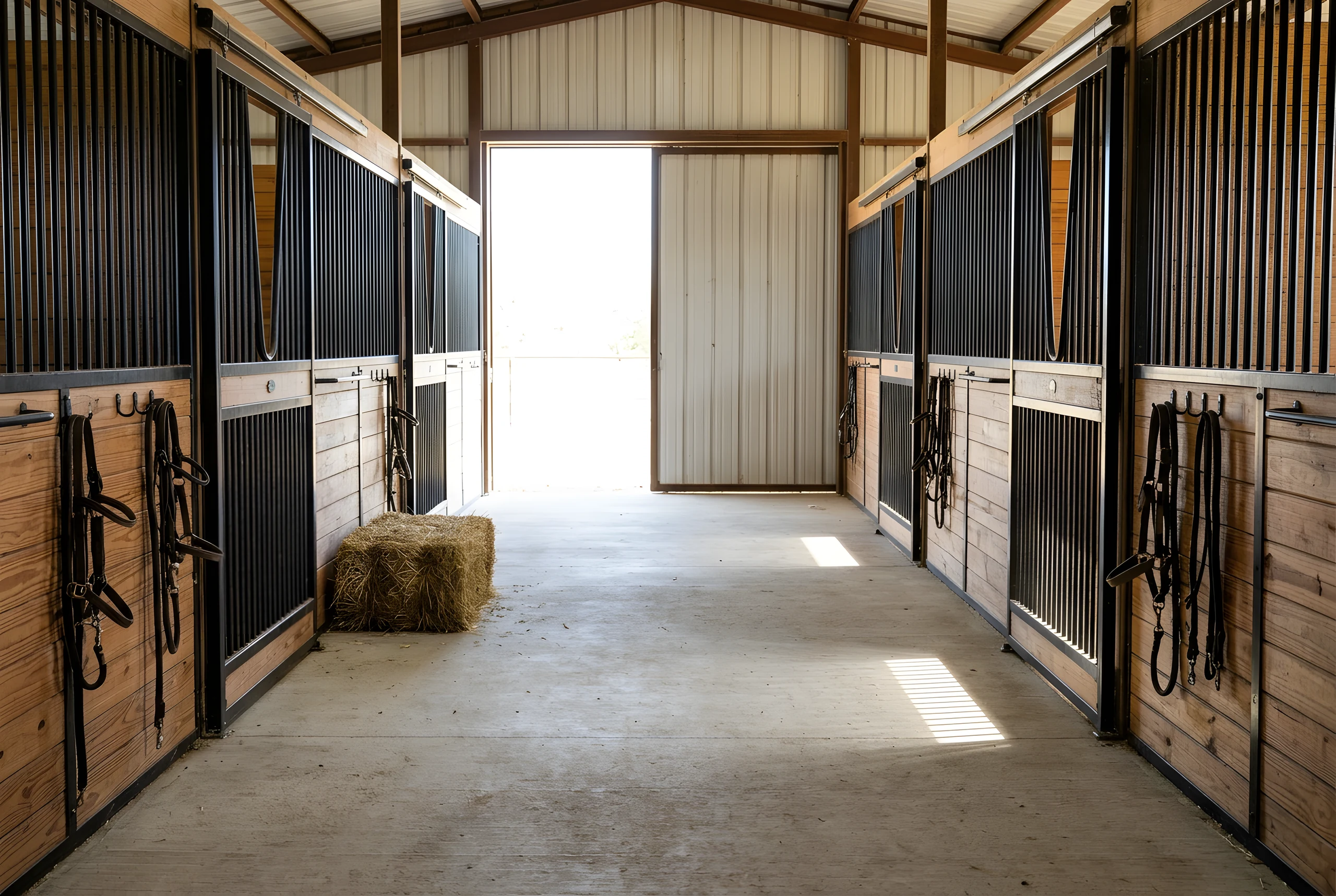 A Home Place barn aisle in daylight.