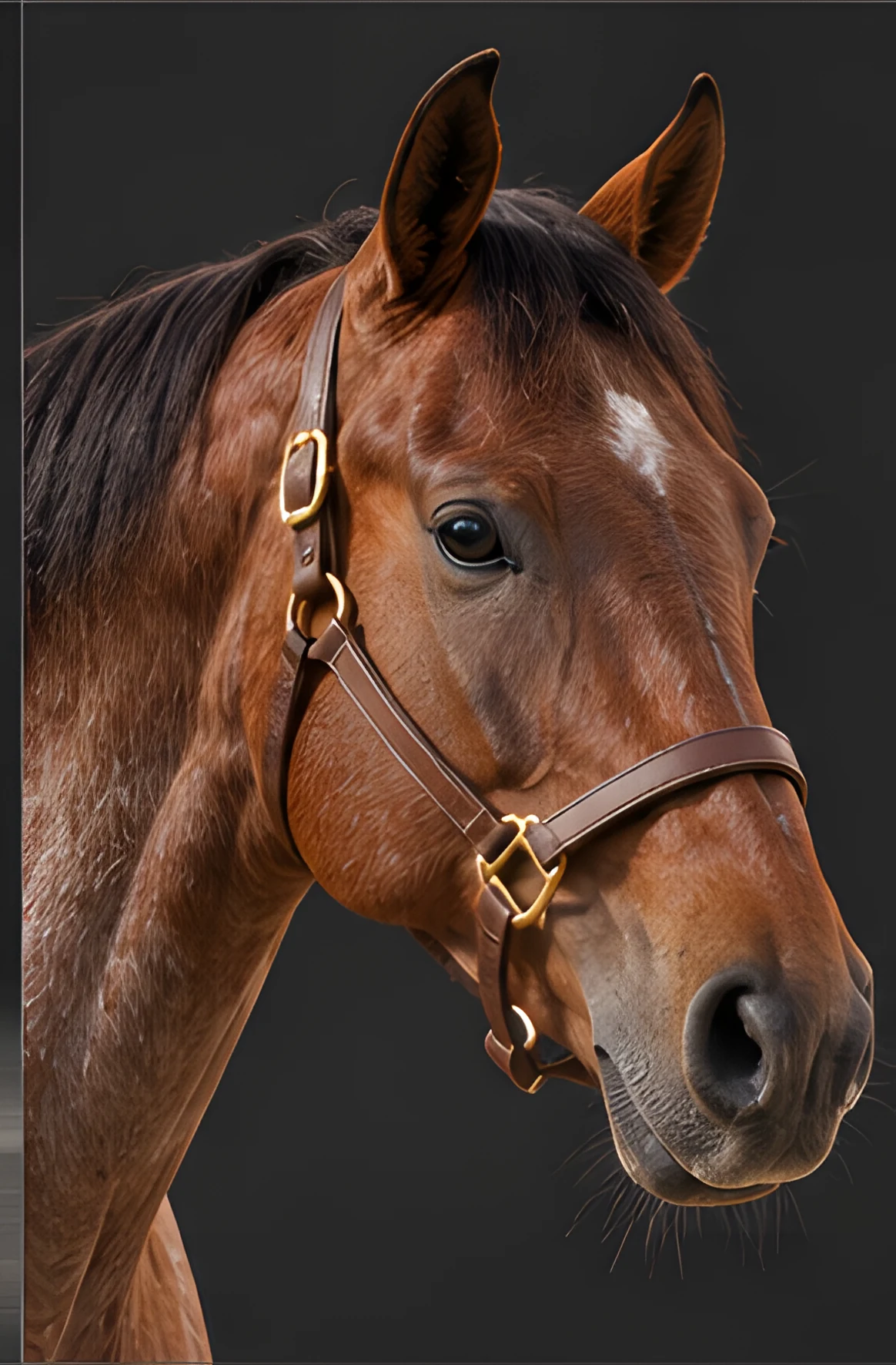 Conformation view, the red roan head and halter.